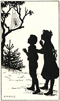 Images Dated 31st August 2012: Children watching a spider weave its web
