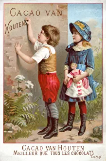 Two children write the name of their favourite hot chocolate Two children write the name of their favourite hot chocolate