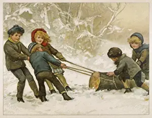 Snowing Prints: Children and Yule Log
