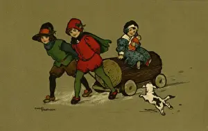 Children with yule log