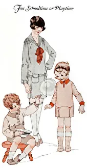 Playtime Prints: Childrens Fashions, boy and two girls Childrens Fashions, boy and two girls