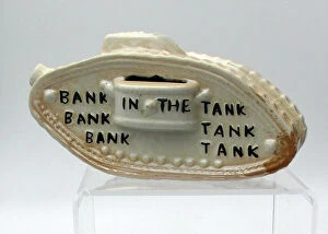 Images Dated 1st December 2010: Childs patriotic pottery tank entitled Bank In The Tank
