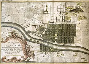 Continent Prints: Chile. Santiago de Chile. Map in 1713