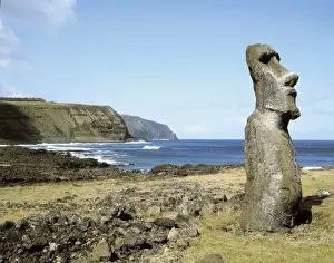 Moai Prints: CHILE. VALPARAISO. Moai or colossal statue. In