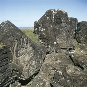 CHILE. VALPARAISO. Petroglyphs depicting