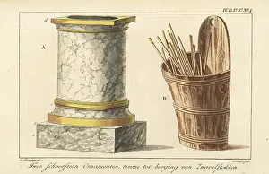 Hearth Prints: Two chimney ornaments for used matches: marble vase and wooden b