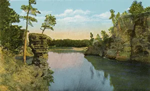 Folder Prints: Chimney Rock and Romance Cliff, Wisconsin River, Wisconsin, USA Date: 1932