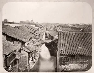 China c. 1880s - canal and rooftops Shanghai