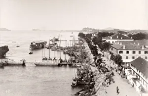 Topography Prints: China c. 1880s - Chinkiang Zhenjiang bund and boats