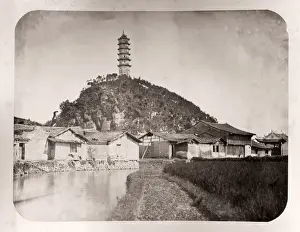 China c. 1880s - hilltop pagoda proably on the Yangtze river