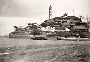 Topography Prints: China c. 1880s - pagoda on hilltop