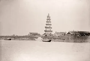 Topography Prints: China c. 1880s - pagoda on the Yangtze river