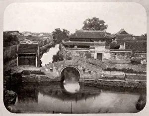 China c. 1880s - Shanghai city bridge and canal