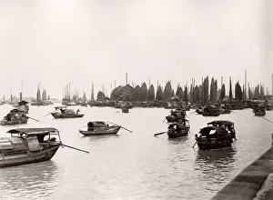 Archiecture Prints: China, Canton, Guangzhou - boats, junks in the harbour
