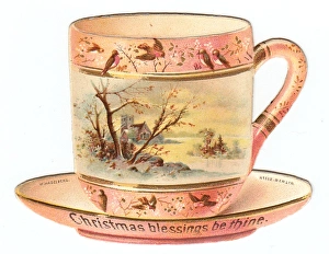 Teatime Collection: China cup and saucer on a cutout Christmas card