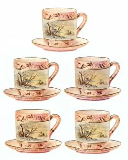Teatime Collection: China cups and saucers on five cutout Christmas cards