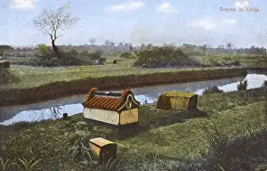 Yang Prints: China - graves alongside a waterway