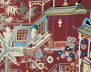 CHINA. Manila shawl (19th c. ). Detail with musical