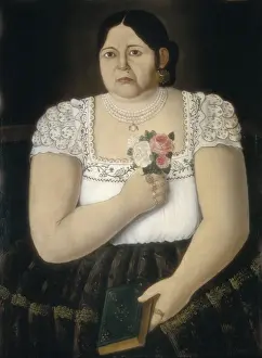 Mexico Prints: China poblana with roses. Oil on canvas. MEXICO