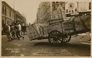 Crate Prints: China - Shanghai - Heavy cart pulled by a human team