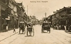 Nanking Prints: China - Shanghai - Nanjing Road - Rickshaws and shops
