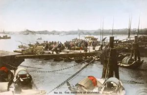 Sampans Prints: China - Shanghai - Sea Shore with Quayside / Harbour