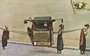 Lifting Prints: China - Traditional Mandarins litter carried by porters