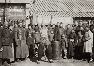 Chines man swallowing a sword, street performer, China Chines man swallowing a sword, street performer, China