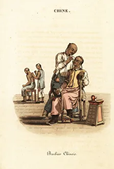 Customer Prints: Chinese barbers champooing, 18th century