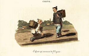 Translator Prints: Chinese children collecting horse manure, 18th century