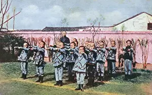 Schoolchildren Prints: Chinese Children at their daily drill