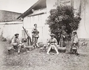 Chinese cobblers, shoe makers at work, China