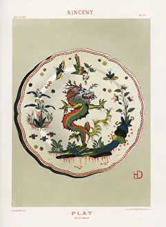 Faience Gallery: Chinese dragon plate from Sinceny, France