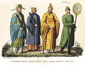 Mandarin Prints: Chinese emperor and mandarins in ancient dress