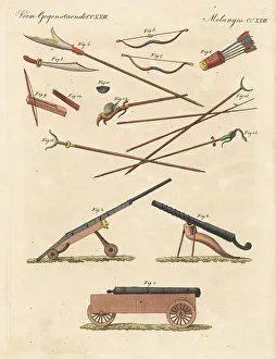 Carl Bertuch Prints: Chinese fire-arms and weapons, 1800s