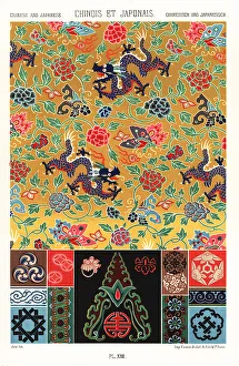 Wall Decor Prints: Chinese and Japanese art: silk designs
