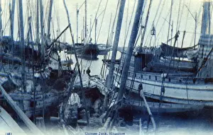 Junks Prints: Chinese Junks moored at Singapore