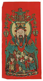 Lesser Prints: Chinese kitchen god Zao Jun (Tsao Chun) with five figures (l