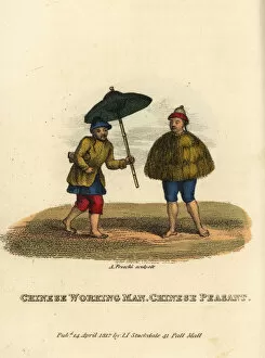 Freschi Collection: Chinese labourer with umbrella and peasant