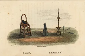 Freschi Collection: Chinese lamp on a chair stand and wax candles, Qing Dynasty