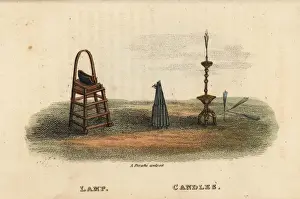 Candlestick Prints: Chinese lamp on a chair stand and wax candles, Qing Dynasty