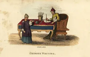 Freschi Prints: Chinese man writing with a brush at a desk, Qing Dynasty