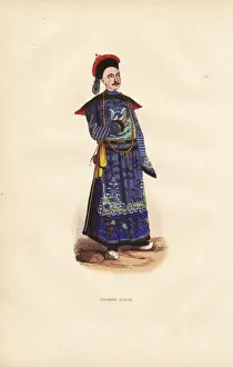 19thcentury Prints: Chinese mandarin in embroidered tabard and hat with feather