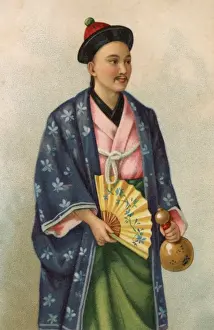 Mandarins Prints: Chinese Mandarin with fan and bottle