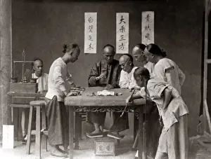 Chinese men playing a board game, China circa 1880s