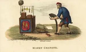 Howlett Prints: Chinese money changer cutting silver ingots
