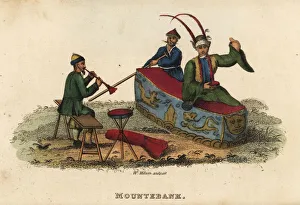 Freschi Collection: Chinese mountebank riding a boat on land, Qing Dynasty