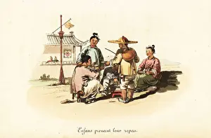 Rice Prints: Chinese peasant children eating a meal, 18th century