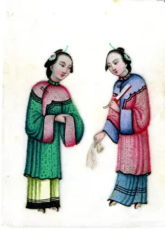 Chinese Rice Paper Drawing - Two Women