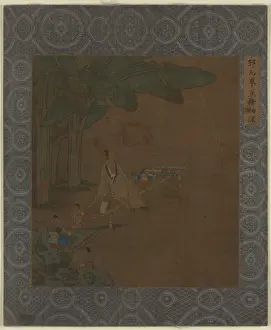 Sage Prints: A Chinese sage sitting on a bench beneath banana trees, with